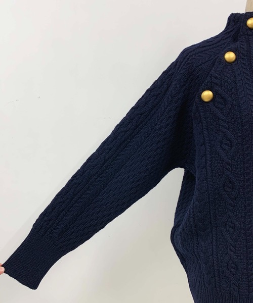 PICCIN（ピッチン）の「【日本製】アラン柄ボタン付きニット（ニット/セーター・レディース・ホワイト系その他/オフホワイト/ネイビー/ブルー系その他・M）」の6枚目の写真