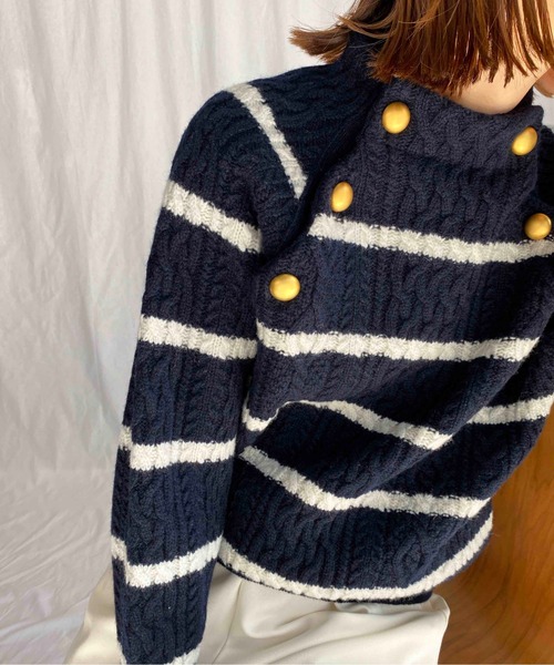 PICCIN（ピッチン）の「【日本製】アラン柄ボタン付きニット（ニット/セーター・レディース・ホワイト系その他/オフホワイト/ネイビー/ブルー系その他・M）」の12枚目の写真