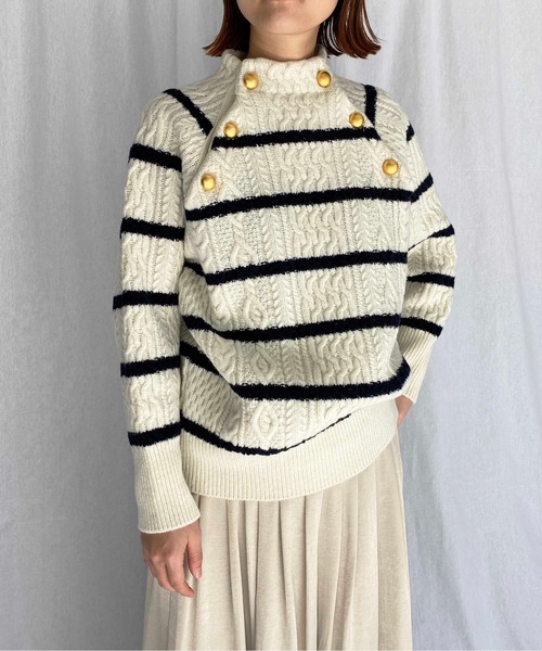 PICCIN（ピッチン）の「【日本製】アラン柄ボタン付きニット（ニット/セーター・レディース・ホワイト系その他/オフホワイト/ネイビー/ブルー系その他・M）」の17枚目の写真