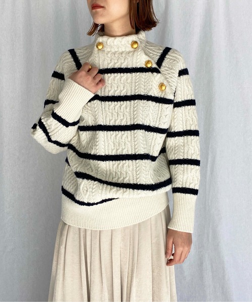 PICCIN（ピッチン）の「【日本製】アラン柄ボタン付きニット（ニット/セーター・レディース・ホワイト系その他/オフホワイト/ネイビー/ブルー系その他・M）」の18枚目の写真