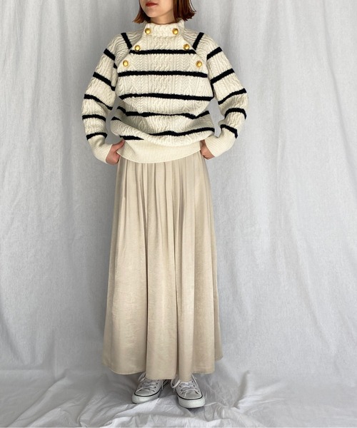 PICCIN（ピッチン）の「【日本製】アラン柄ボタン付きニット（ニット/セーター・レディース・ホワイト系その他/オフホワイト/ネイビー/ブルー系その他・M）」の20枚目の写真