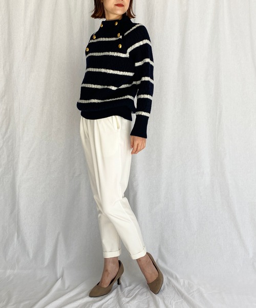 PICCIN（ピッチン）の「【日本製】アラン柄ボタン付きニット（ニット/セーター・レディース・ホワイト系その他/オフホワイト/ネイビー/ブルー系その他・M）」の14枚目の写真