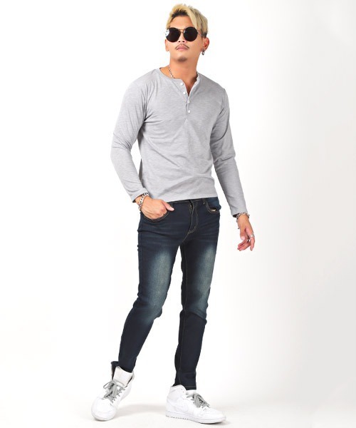 LUXSTYLE(ラグスタイル)の「スラブヘンリーネック長袖Tシャツ(Tシャツ/カットソー・メンズ・ホワイト/ブラック/ベージュ/ネイビー/グレー/カーキ/ピンク・M/L/XL)」の13枚目の写真