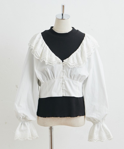 one after another NICE CLAUP（ワンアフターアナザーナイスクラップ）の「インナーセットコットンフリルブラウス（シャツ/ブラウス・レディース・オフホワイト/ブラック/ベージュ・FREE）」の7枚目の写真