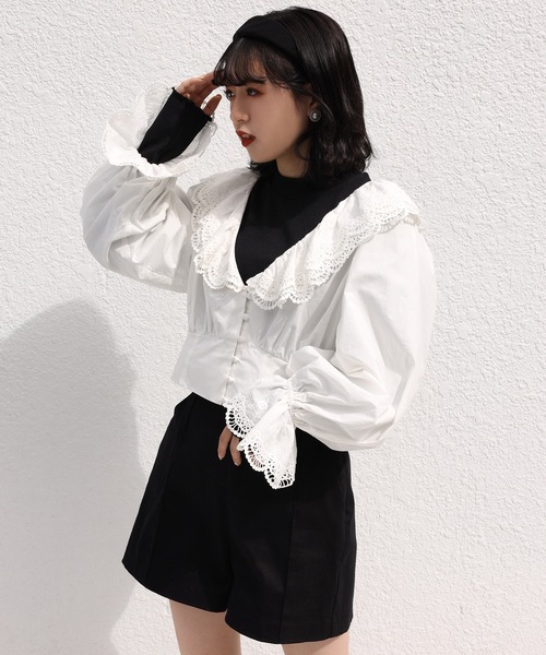 one after another NICE CLAUP（ワンアフターアナザーナイスクラップ）の「インナーセットコットンフリルブラウス（シャツ/ブラウス・レディース・オフホワイト/ブラック/ベージュ・FREE）」の18枚目の写真