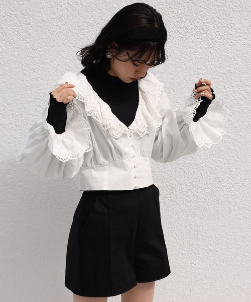 one after another NICE CLAUP（ワンアフターアナザーナイスクラップ）の「インナーセットコットンフリルブラウス（シャツ/ブラウス・レディース・オフホワイト/ブラック/ベージュ・FREE）」の8枚目の写真