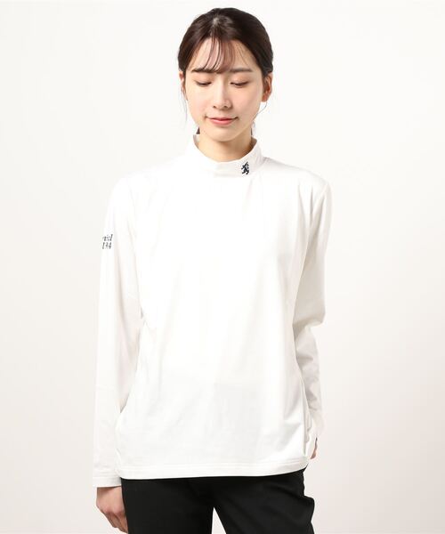Admiral Golf（アドミラル　ゴルフ）の「[アドミラル ゴルフ] レディース アイリッシュエンボス ハイネックシャツ　（Tシャツ/カットソー・レディース・マスタード/カーキ/ブラック/バーガンディー/ネイビー/ホワイト・L/LL/M/S）」の2枚目の写真