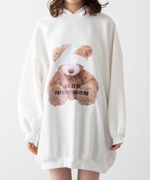 WEGO（ウィゴー）の「WEGO/BIGベアプリントパーカー（スウェット・レディース・ホワイト/ブラック・FREE）」の10枚目の写真