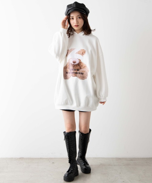 WEGO（ウィゴー）の「WEGO/BIGベアプリントパーカー（スウェット・レディース・ホワイト/ブラック・FREE）」の8枚目の写真