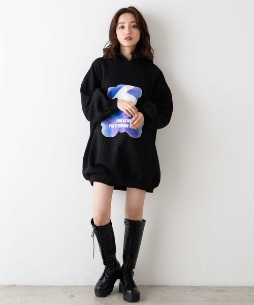 WEGO（ウィゴー）の「WEGO/BIGベアプリントパーカー（スウェット・レディース・ホワイト/ブラック・FREE）」の3枚目の写真