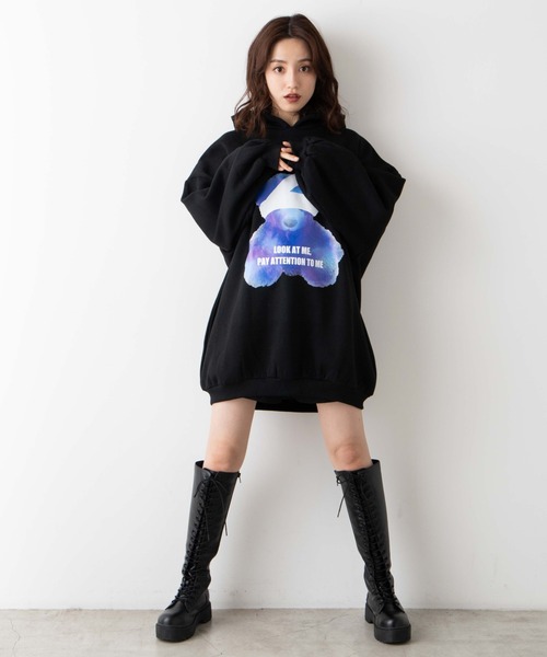 WEGO（ウィゴー）の「WEGO/BIGベアプリントパーカー（スウェット・レディース・ホワイト/ブラック・FREE）」の4枚目の写真