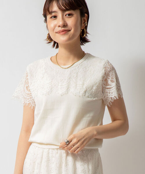 NOLLEY’S Sophi（ノーリーズソフィ）の「レース付半袖プルオーバーニット（ニット/セーター・レディース・ネイビー/ベージュ/アイボリー・36/38）」の12枚目の写真