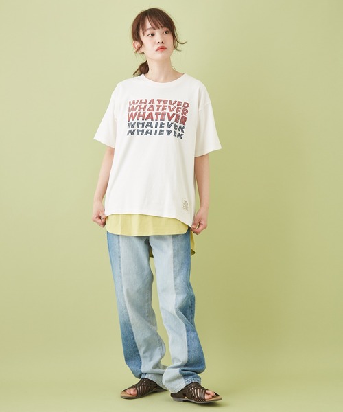 CUBE SUGAR（キューブシュガー）の「OE天竺 プリントＴシャツ（Tシャツ/カットソー・レディース・レッド/チャコールグレー/サックスブルー/マルチ/ホワイト・M）」の6枚目の写真