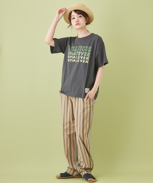 CUBE SUGAR（キューブシュガー）の「OE天竺 プリントＴシャツ（Tシャツ/カットソー・レディース・レッド/チャコールグレー/サックスブルー/マルチ/ホワイト・M）」の9枚目の写真