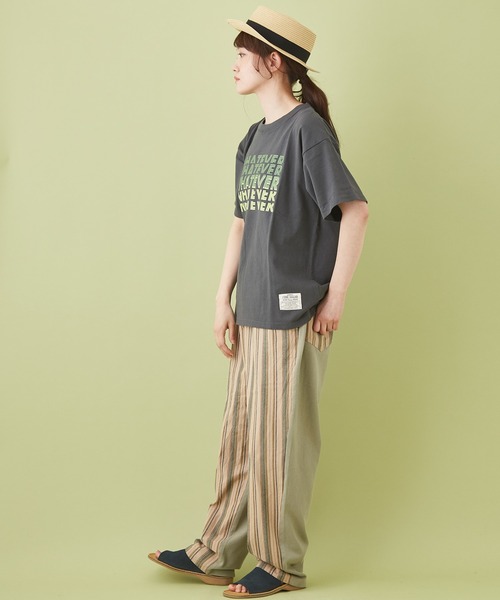 CUBE SUGAR（キューブシュガー）の「OE天竺 プリントＴシャツ（Tシャツ/カットソー・レディース・レッド/チャコールグレー/サックスブルー/マルチ/ホワイト・M）」の10枚目の写真