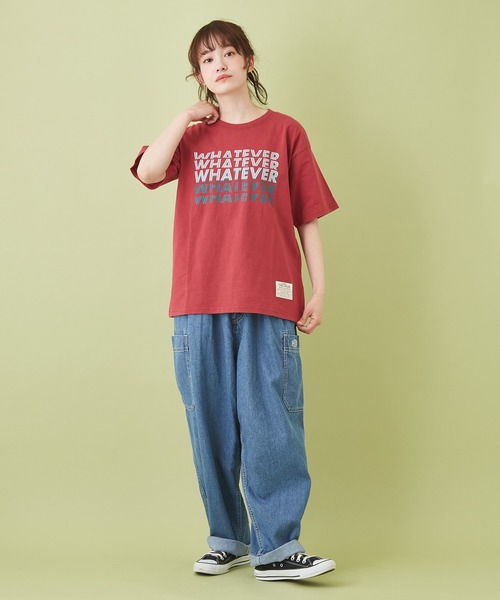 CUBE SUGAR（キューブシュガー）の「OE天竺 プリントＴシャツ（Tシャツ/カットソー・レディース・レッド/チャコールグレー/サックスブルー/マルチ/ホワイト・M）」の13枚目の写真