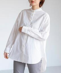 coen | USAコットンロングバンドカラーシャツ＃（ロングシャツ/ラウンドヘム/シャツテール）(シャツ/ブラウス)