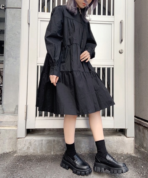 Figments（フィグメンツ）の「ティアードワンピース（ワンピース・レディース・ブラック/ホワイト・FREE）」の13枚目の写真