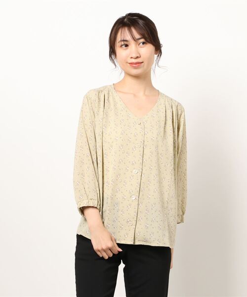 ehka sopo（エヘカソポ）の「花柄Vネックブラウス（シャツ/ブラウス・レディース・イエロー/グリーン/ブラック/ベージュ・ﾌﾘ-）」の4枚目の写真