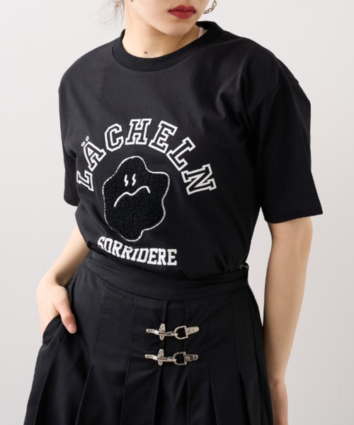 RASVOA（ラスボア）の「スマイル？カレッジＴシャツ（Tシャツ/カットソー・レディース・ブラック/オフホワイト・FREE）」の2枚目の写真