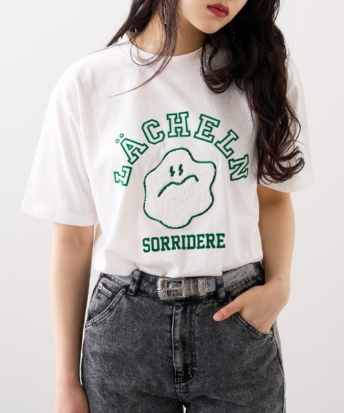 RASVOA（ラスボア）の「スマイル？カレッジＴシャツ（Tシャツ/カットソー・レディース・ブラック/オフホワイト・FREE）」の3枚目の写真