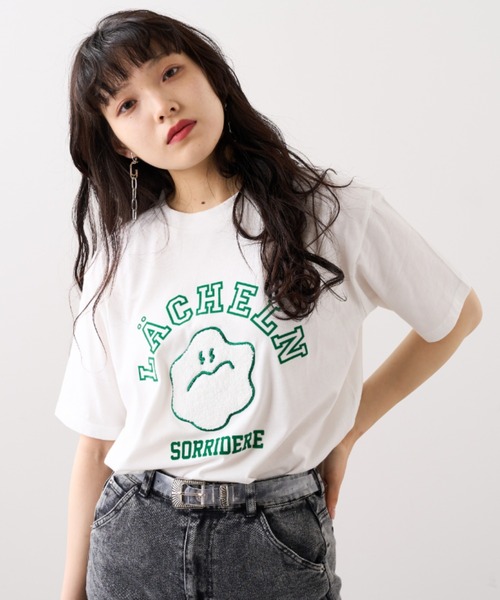 RASVOA（ラスボア）の「スマイル？カレッジＴシャツ（Tシャツ/カットソー・レディース・ブラック/オフホワイト・FREE）」の9枚目の写真