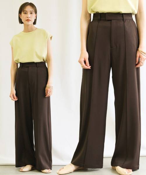 select MOCA(セレクトモカ)の「センターラインステッチワイドパンツ(スラックス・レディース・パープル/ブラウン/ブルー・SMALL/MEDIUM/LARGE)」の2枚目の写真