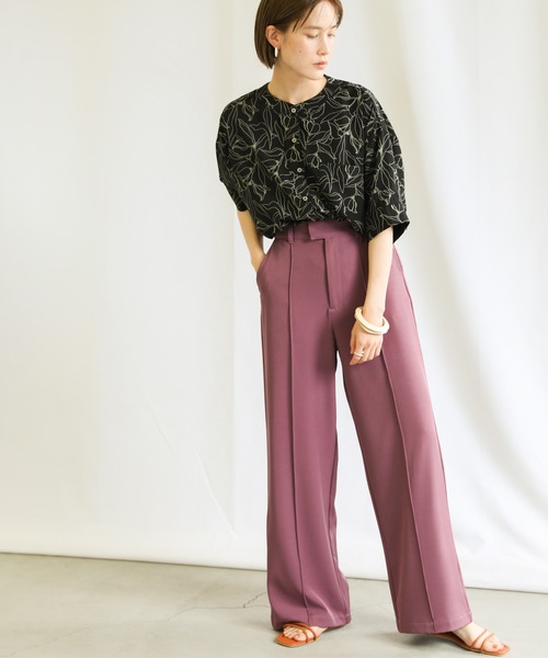 select MOCA(セレクトモカ)の「センターラインステッチワイドパンツ(スラックス・レディース・パープル/ブラウン/ブルー・SMALL/MEDIUM/LARGE)」の14枚目の写真