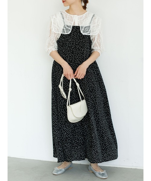 SLURR（スラ―）の「ドットピンタック切替フレアキャミワンピース（ワンピース・レディース・ブラック/アイボリー・FREE）」の3枚目の写真