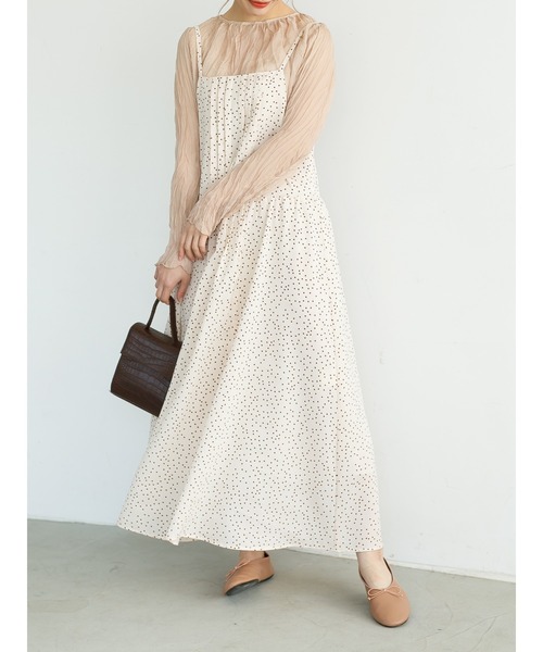 SLURR（スラ―）の「ドットピンタック切替フレアキャミワンピース（ワンピース・レディース・ブラック/アイボリー・FREE）」の9枚目の写真