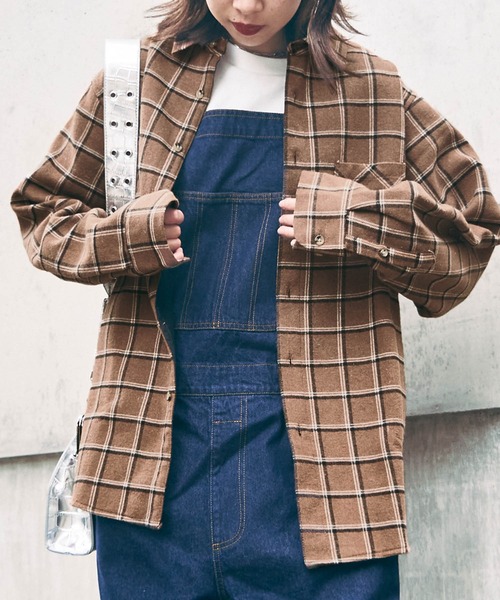 BASQUE magenta（バスクマゼンタ）の「オーバーサイズ フリースボンディング チェック柄 L/S ヘビーネルシャツ（シャツ/ブラウス・メンズ・ブラック/ベージュ/ネイビー/ブラウン/グレー・M/L）」の4枚目の写真
