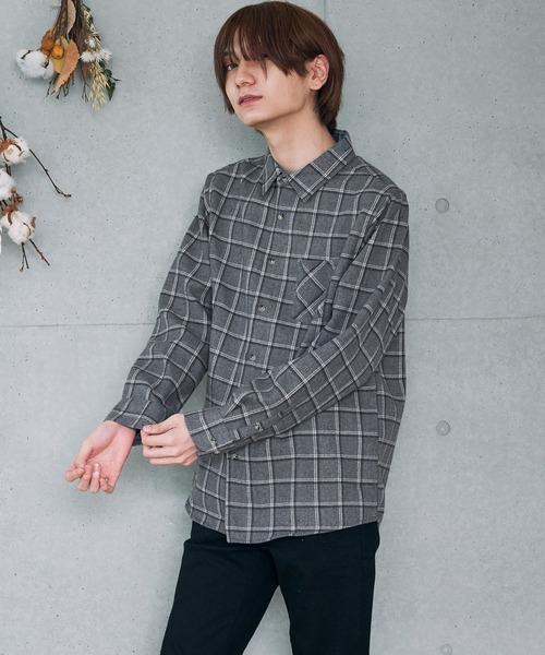 BASQUE magenta（バスクマゼンタ）の「オーバーサイズ フリースボンディング チェック柄 L/S ヘビーネルシャツ（シャツ/ブラウス・メンズ・ブラック/ベージュ/ネイビー/ブラウン/グレー・M/L）」の7枚目の写真