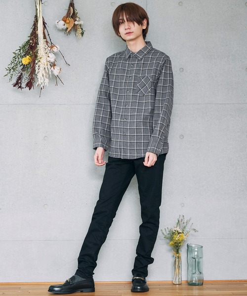 BASQUE magenta（バスクマゼンタ）の「オーバーサイズ フリースボンディング チェック柄 L/S ヘビーネルシャツ（シャツ/ブラウス・メンズ・ブラック/ベージュ/ネイビー/ブラウン/グレー・M/L）」の13枚目の写真