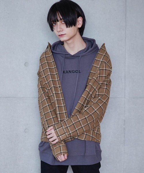 BASQUE magenta（バスクマゼンタ）の「オーバーサイズ フリースボンディング チェック柄 L/S ヘビーネルシャツ（シャツ/ブラウス・メンズ・ブラック/ベージュ/ネイビー/ブラウン/グレー・M/L）」の17枚目の写真