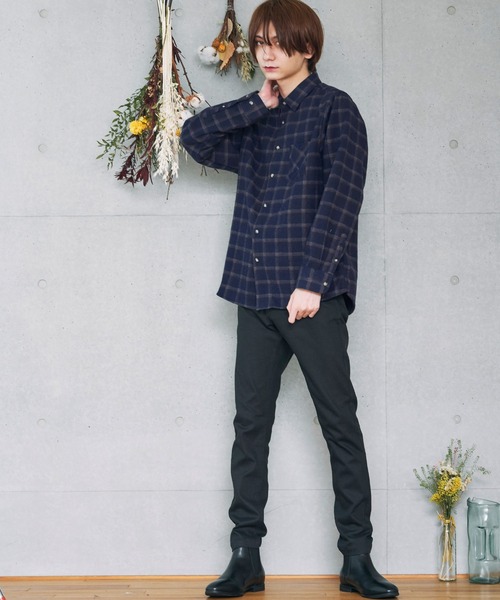 BASQUE magenta（バスクマゼンタ）の「オーバーサイズ フリースボンディング チェック柄 L/S ヘビーネルシャツ（シャツ/ブラウス・メンズ・ブラック/ベージュ/ネイビー/ブラウン/グレー・M/L）」の12枚目の写真