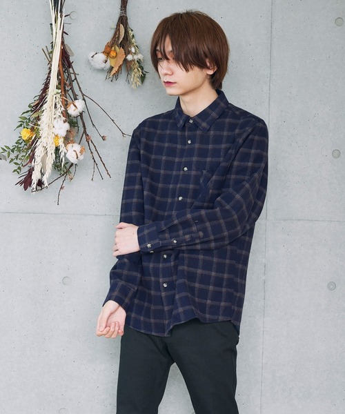 BASQUE magenta（バスクマゼンタ）の「オーバーサイズ フリースボンディング チェック柄 L/S ヘビーネルシャツ（シャツ/ブラウス・メンズ・ブラック/ベージュ/ネイビー/ブラウン/グレー・M/L）」の10枚目の写真