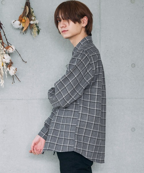 BASQUE magenta（バスクマゼンタ）の「オーバーサイズ フリースボンディング チェック柄 L/S ヘビーネルシャツ（シャツ/ブラウス・メンズ・ブラック/ベージュ/ネイビー/ブラウン/グレー・M/L）」の14枚目の写真