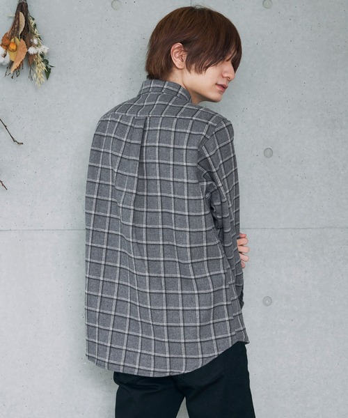 BASQUE magenta（バスクマゼンタ）の「オーバーサイズ フリースボンディング チェック柄 L/S ヘビーネルシャツ（シャツ/ブラウス・メンズ・ブラック/ベージュ/ネイビー/ブラウン/グレー・M/L）」の18枚目の写真