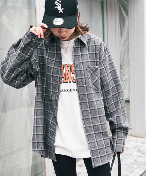 BASQUE magenta（バスクマゼンタ）の「オーバーサイズ フリースボンディング チェック柄 L/S ヘビーネルシャツ（シャツ/ブラウス・メンズ・ブラック/ベージュ/ネイビー/ブラウン/グレー・M/L）」の22枚目の写真
