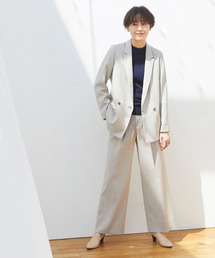 【洗えるハイウエスト・タック入りワイドパンツ】リネン調無地