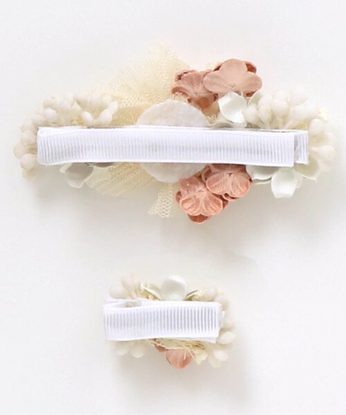 apres les cours(アプレレクール)の「チュールフラワーヘアクリップセット(アイボリー)(バレッタ/ヘアクリップ・キッズ・アイボリー・FREE)」の2枚目の写真
