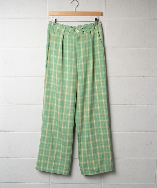 me+em select(ミームセレクト)の「ホックタックセミワイドチェックパンツ【数量限定販売】(スラックス・レディース・グレー/オレンジ/グリーン/パープル/キャメル・MEDIUM/LARGE)」の21枚目の写真