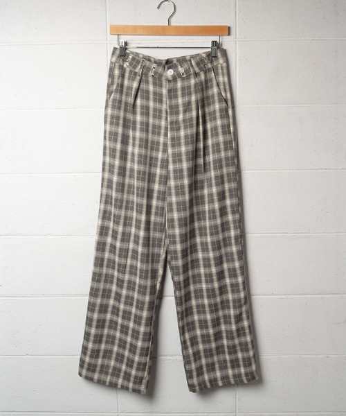 me+em select(ミームセレクト)の「ホックタックセミワイドチェックパンツ【数量限定販売】(スラックス・レディース・グレー/オレンジ/グリーン/パープル/キャメル・MEDIUM/LARGE)」の22枚目の写真