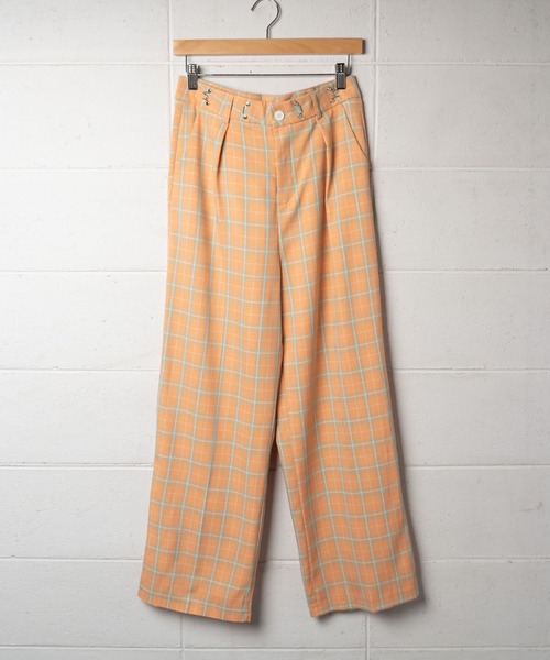 me+em select(ミームセレクト)の「ホックタックセミワイドチェックパンツ【数量限定販売】(スラックス・レディース・グレー/オレンジ/グリーン/パープル/キャメル・MEDIUM/LARGE)」の19枚目の写真