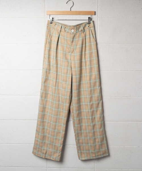 me+em select(ミームセレクト)の「ホックタックセミワイドチェックパンツ【数量限定販売】(スラックス・レディース・グレー/オレンジ/グリーン/パープル/キャメル・MEDIUM/LARGE)」の18枚目の写真