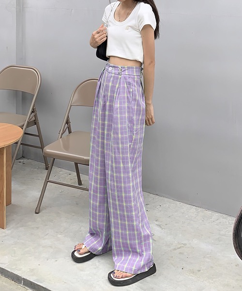 セール】ホックタックセミワイドチェックパンツ【数量限定販売