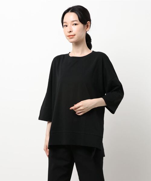 Q(キュー)の「ドロップスクエアT(Tシャツ/カットソー・レディース・ライトブルー/ブラック/マスタード・MEDIUM)」の7枚目の写真