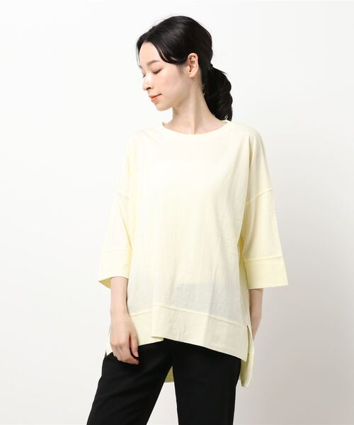 Q(キュー)の「ドロップスクエアT(Tシャツ/カットソー・レディース・ライトブルー/ブラック/マスタード・MEDIUM)」の11枚目の写真