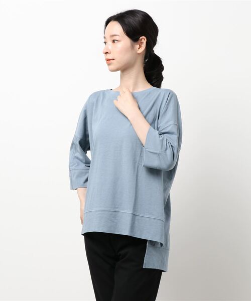 Q(キュー)の「ドロップスクエアT(Tシャツ/カットソー・レディース・ライトブルー/ブラック/マスタード・MEDIUM)」の6枚目の写真