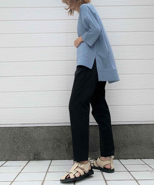 Q(キュー)の「ドロップスクエアT(Tシャツ/カットソー・レディース・ライトブルー/ブラック/マスタード・MEDIUM)」の9枚目の写真